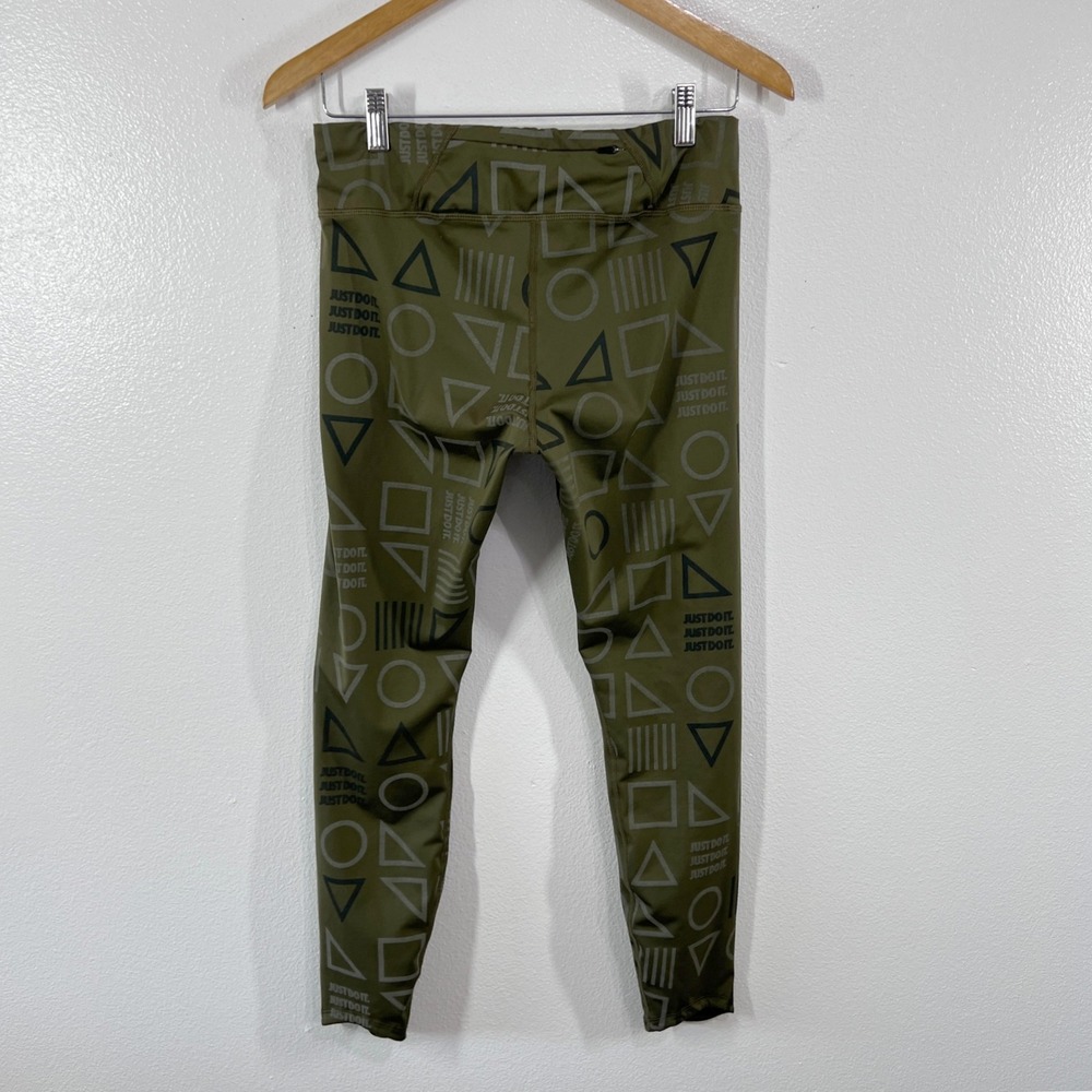 Nike Dri-Fit Olive Geometric Print Leggings Women's Medium High Rise Activewear - Picture 3 of 8